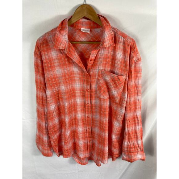 NWT Abound Oversized plaid Shirt Orange Size Medium - Picture 2 of 6